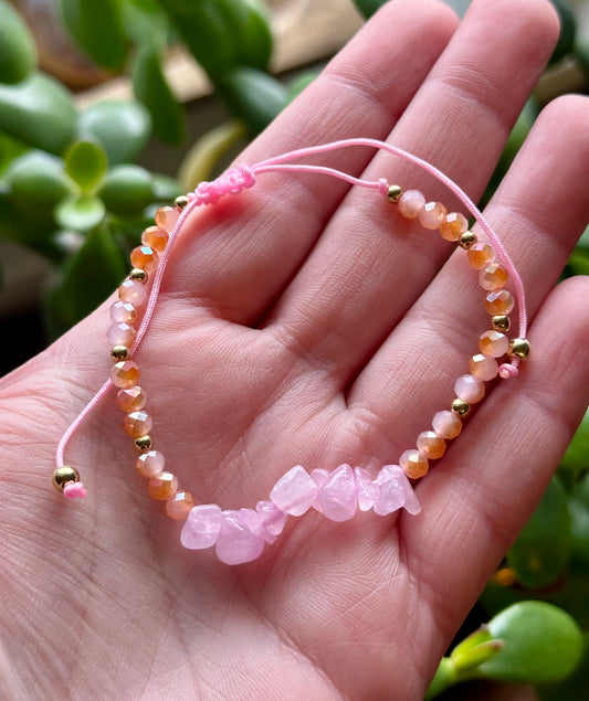 Adjustable Bracelet Irregular Natural Stone- Rose Quartz